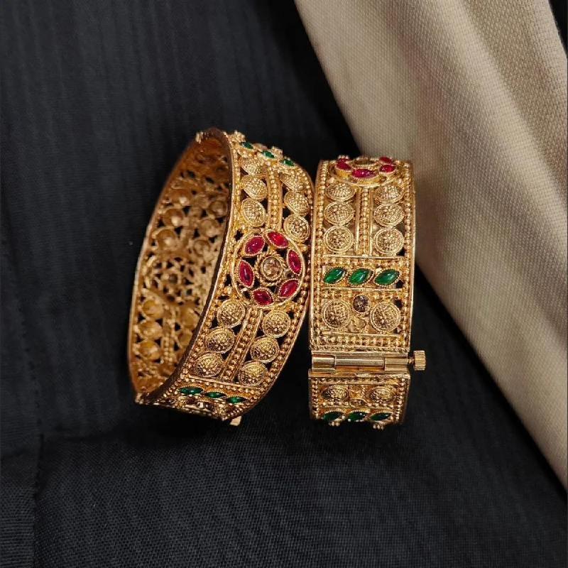 High-End Bangles For Elegant Gifts-Pooja Bangles Gold Plated Pota Stone Bangle Set