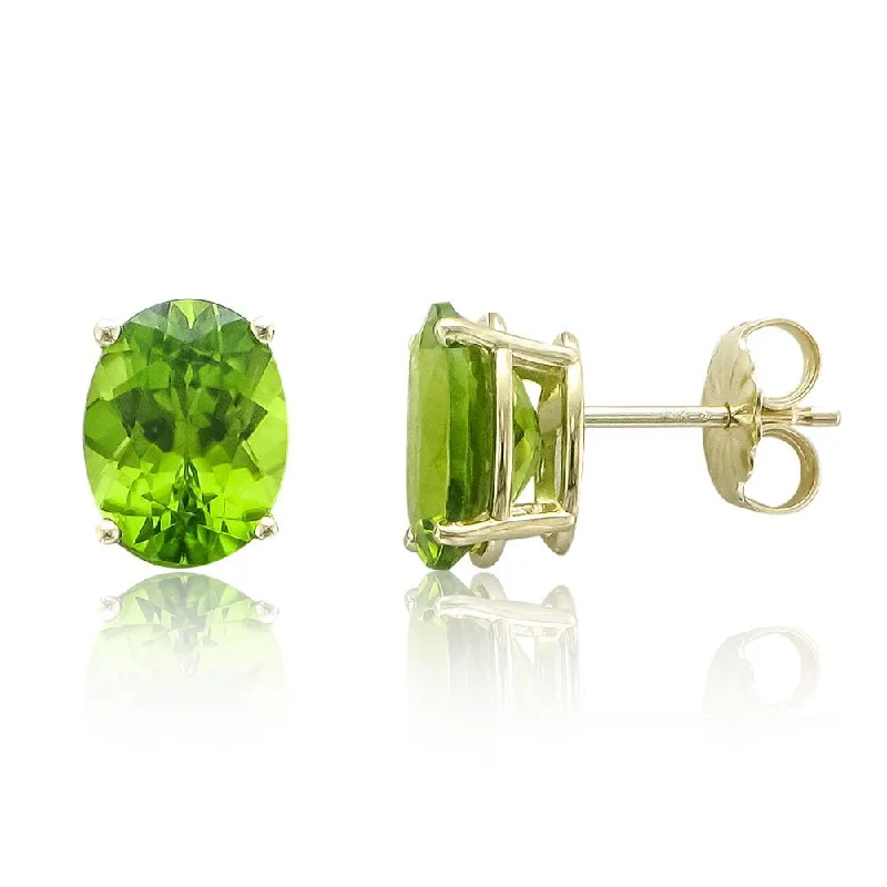 Elegant Gold Earrings-Birthday Stud Earrings-14KT YELLOW GOLD 4.00 CTW OVAL PERIDOT EARRINGS