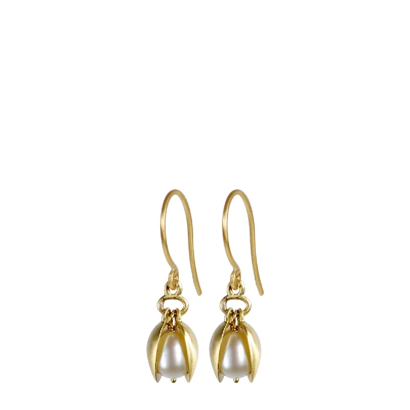 Simple Dangle Hoop Earrings-Zodiac Earrings-18K Gold Small Pod Earrings with Pearls