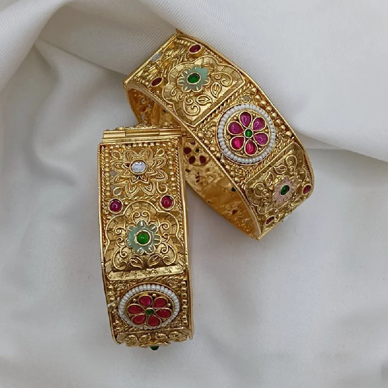 Bangles For Birthday Gifts-Akruti Collection Gold Plated Pota Stone Openable Bangles Set