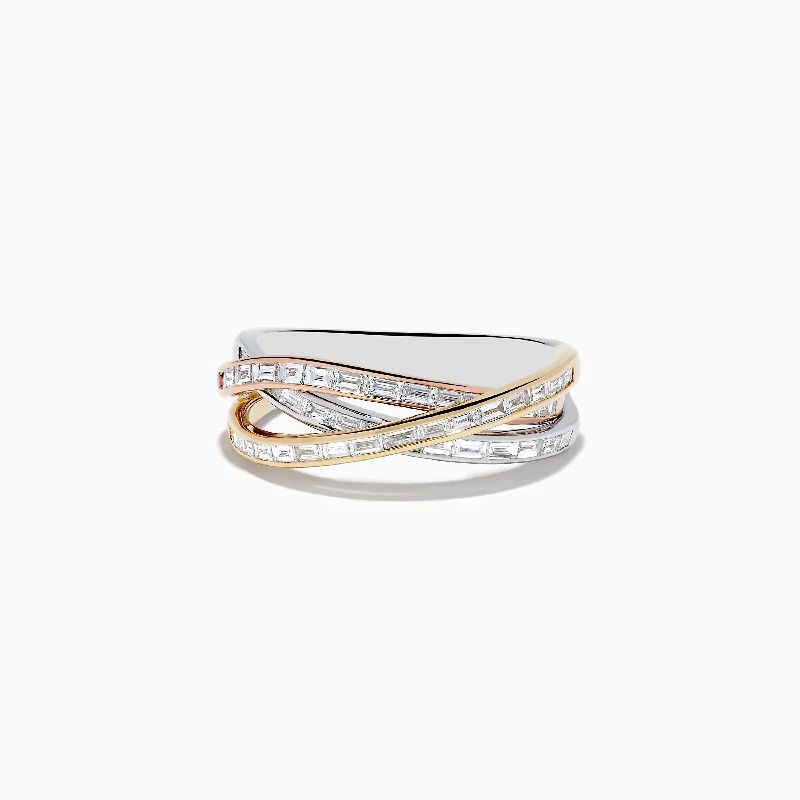 WaveRings-Trio 14K Tri Color Gold Crossover Diamond Band, 0.72 TCW