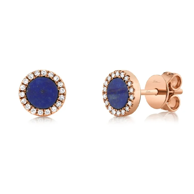 Diamond Earrings-Bright Earrings-14KT Gold .51 CT Lapis & .08 CTW Diamond Halo Earrings