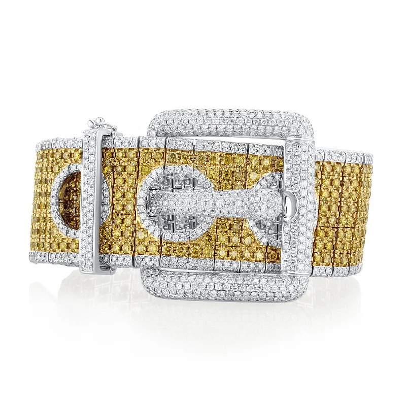 RubyBracelets-20.08 Carat Natural Diamond Belt Bracelet in 18K White & Yellow Gold