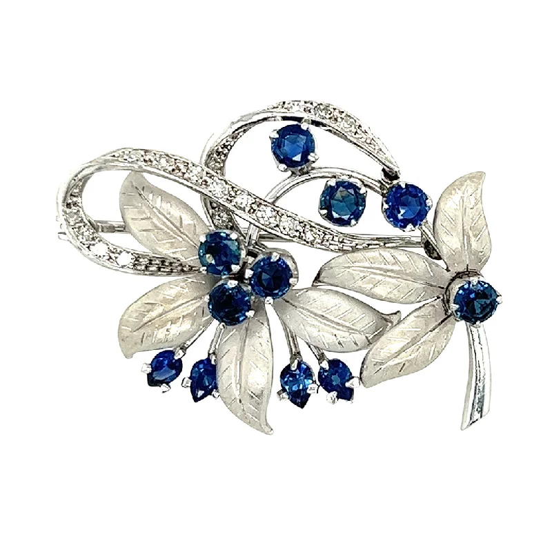 Retro pin brooch-Sapphire & Diamond Spray Brooch