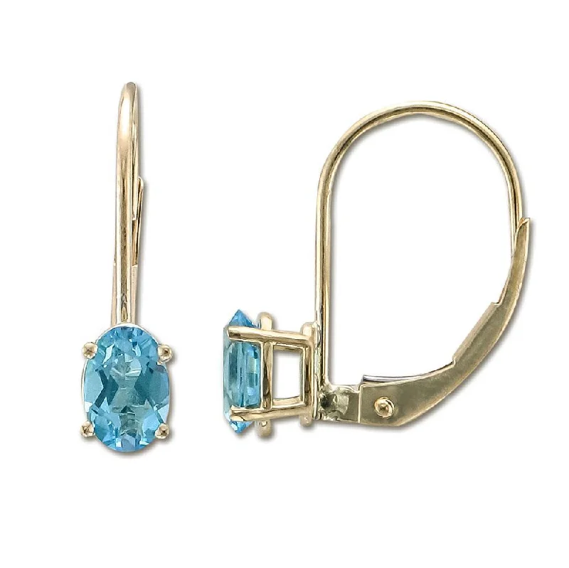 Crystal Drop Hoop Earrings-Retro Earrings-14KT YELLOW GOLD 1.00 CTW OVAL BLUE TOPAZ LEVERBACK EARRINGS