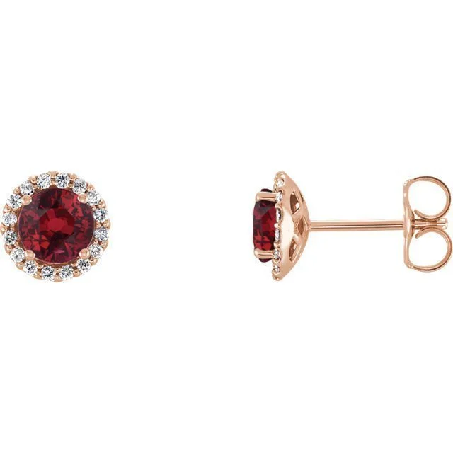 Elegant Stud Earrings-Mixed Metal Drop Earrings-14KT GOLD 0.70 CTW RUBY & 0.14 CTW DIAMOND HALO EARRINGS