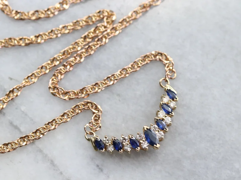 Necklaces for Wedding Anniversary-Sapphire Diamond Gold Necklace