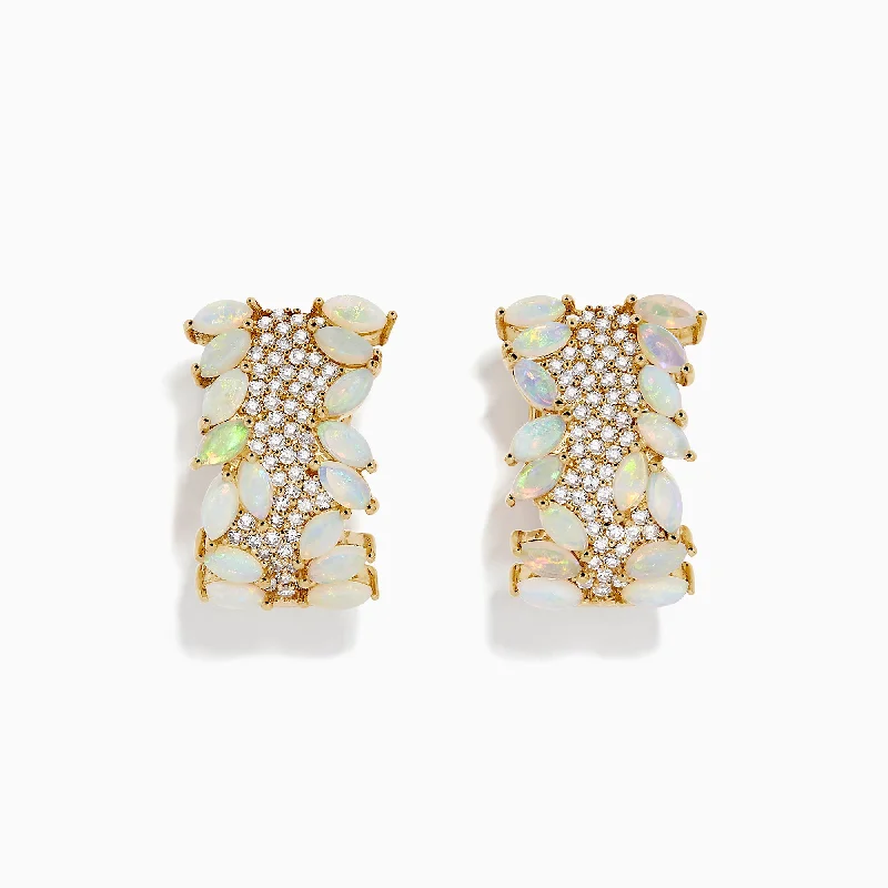 Cute Earrings-Marquise Earrings-Aurora 14K Yellow Gold Opal and Diamond Earrings, 3.65 TCW