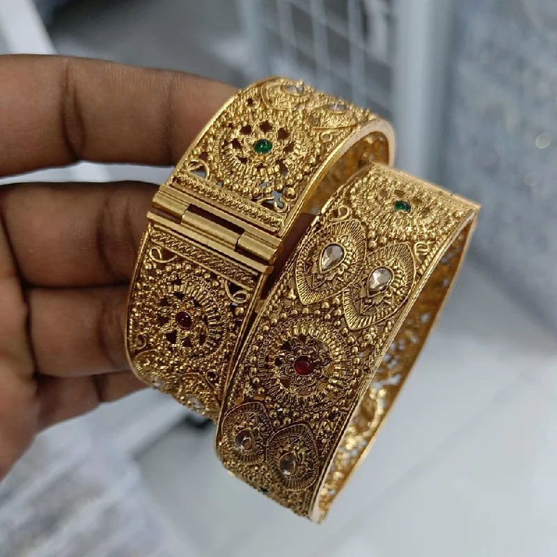 Antique Bangles For Special Events-Rani Sati Jewels Gold Plated Pota Stone Openable Bangles Set