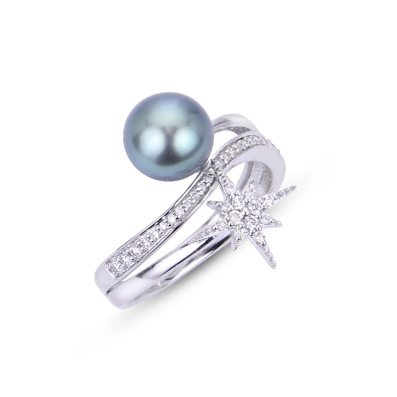 NatureRings-14KT White Gold Tahitian Pearl Ring