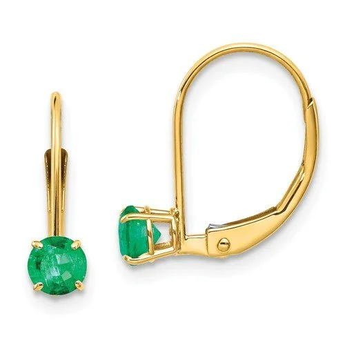 Iridescent Earrings-Gold Plated Earrings-14KT YELLOW GOLD 0.50 CTW ROUND EMERALD LEVERBACK EARRINGS