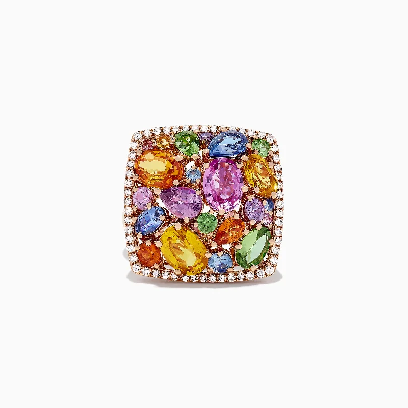 CourageRings-Watercolors 14K Rose Gold Multi Sapphire and Diamond Ring, 7.44 TCW