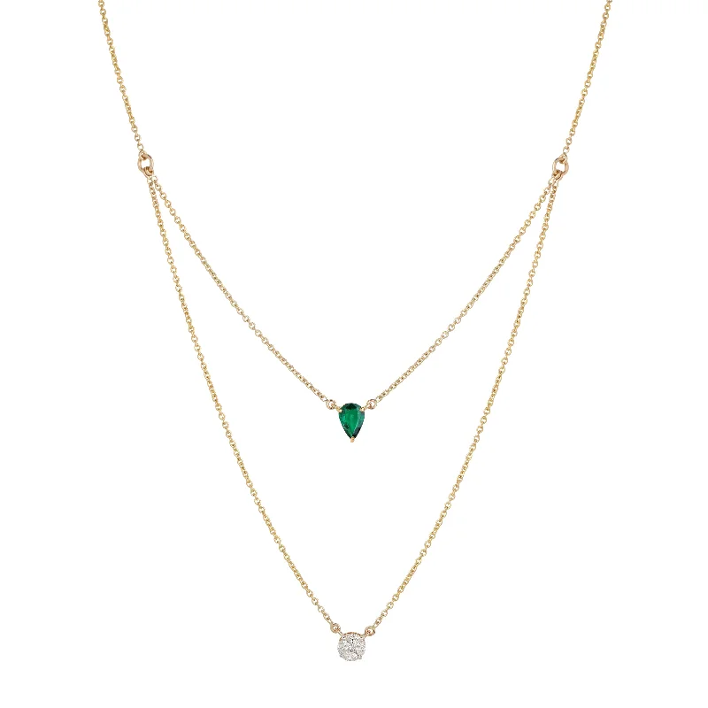 Designer Necklaces for Formal Events-Emerald Diamond Duo Chain Pendant Necklace