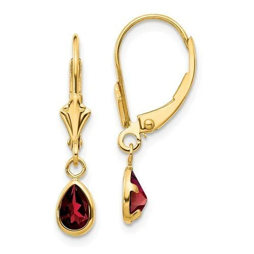 Wedding Earrings for Bridesmaids-Retro Earrings-14KT YELLOW GOLD 1.00 CTW PEAR SHAPE GARNET DROP EARRINGS