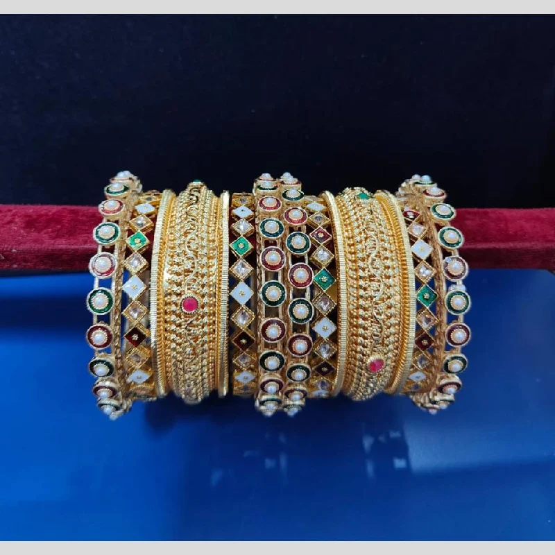 Classic Gold Bangles For Timeless Fashion-Pooja Bangles Gold Plated Pearls Bangle  Set