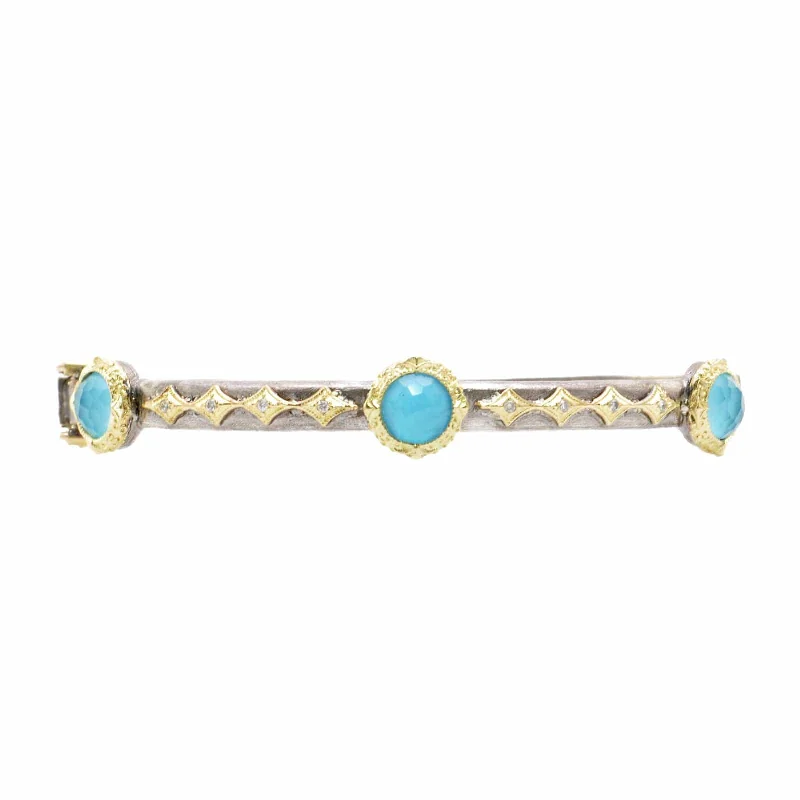 AromatherapyBracelets-Old World Hinged Bangle with Turquoise Doublets and Diamonds