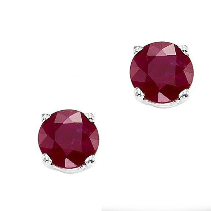 Gemstone Stud Earrings-Gold Crystal Earrings-14KT WHITE GOLD 4MM ROUND RUBY EARRINGS