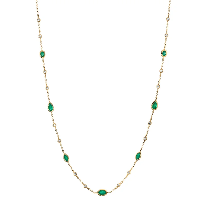 Long Silver Necklaces-Emerald Diamond Strand Necklace