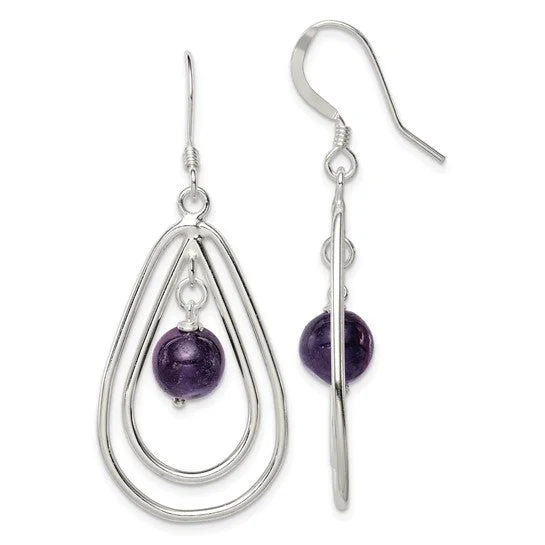 Women’s Silver Earrings-Oversized Earrings-Sterling Silver Amethyst Teardrop Dangle Earrings