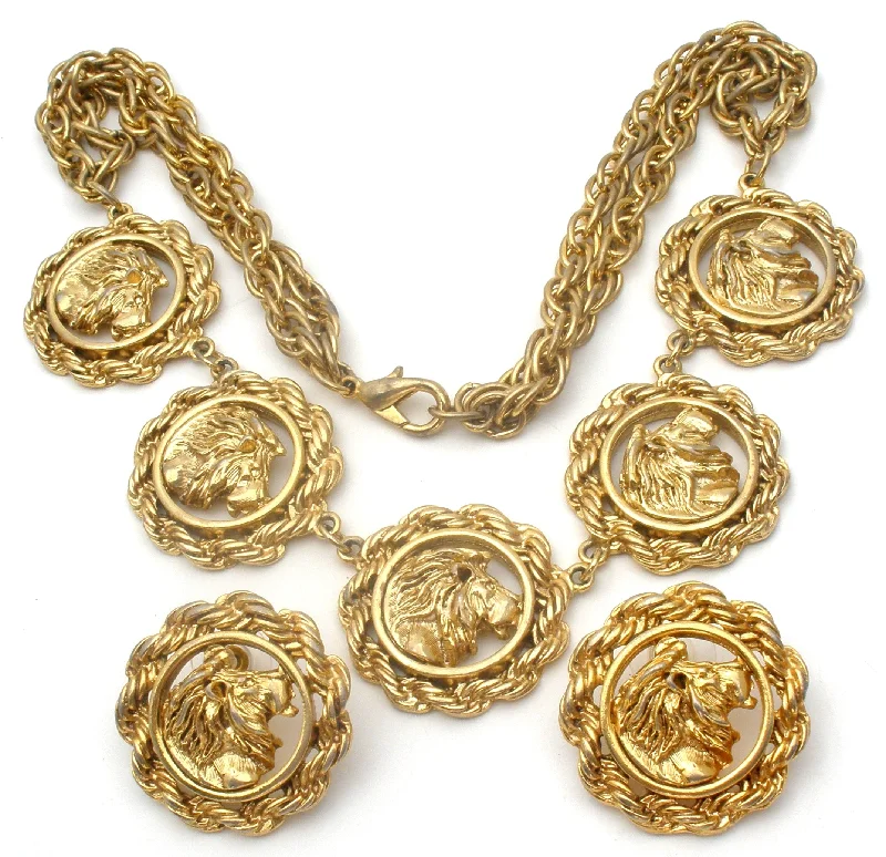 Luxury Necklaces for Women-Lion Necklace & Earrings Set Vintage