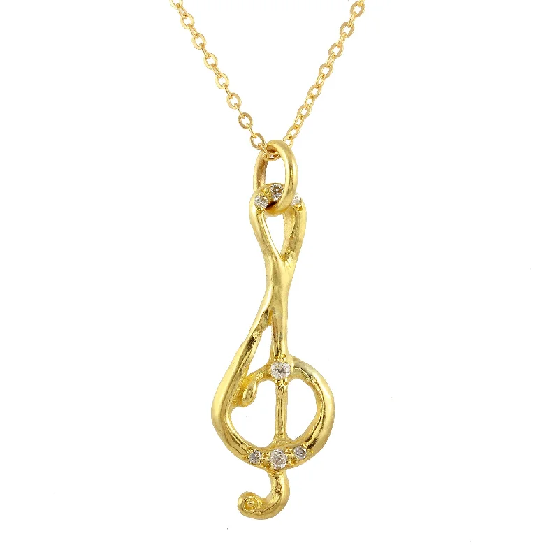 Oval Pendant Necklaces for Women-Treble Clef Diamond Pave Necklace