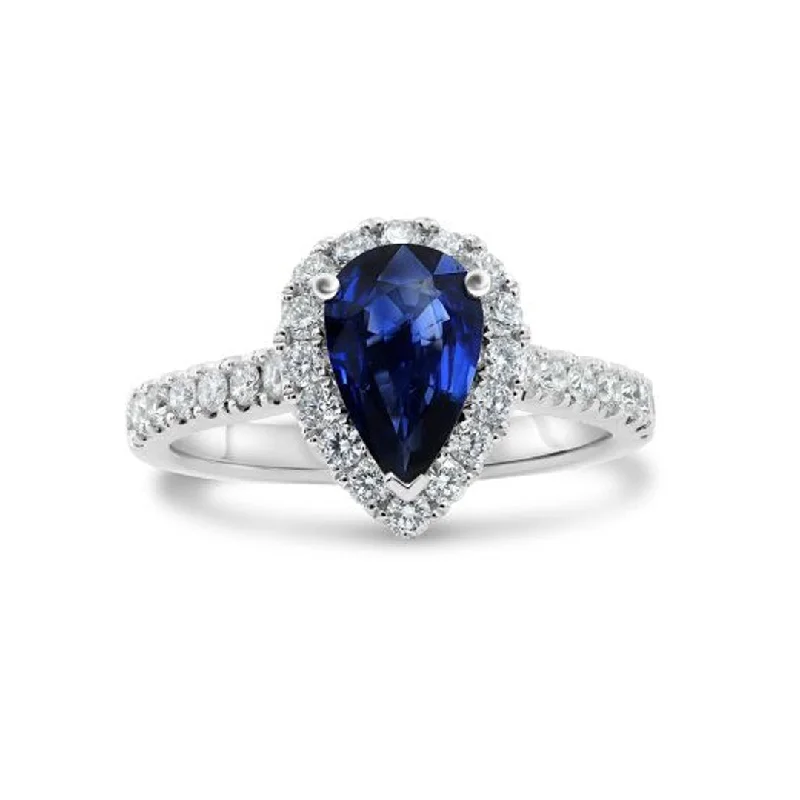 SapphireRings-Pear Blue Sapphire & Diamond Halo Ring | M10278777