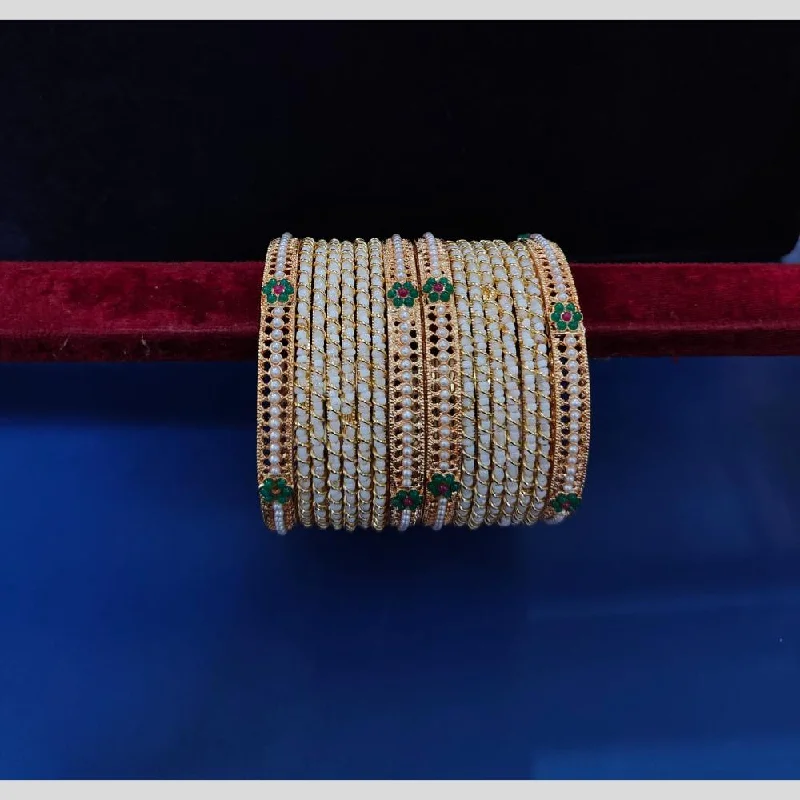 Elegant Silver Bangles For Classic Style-Pooja Bangles  Gold Plated  Pearls Bangle  Set