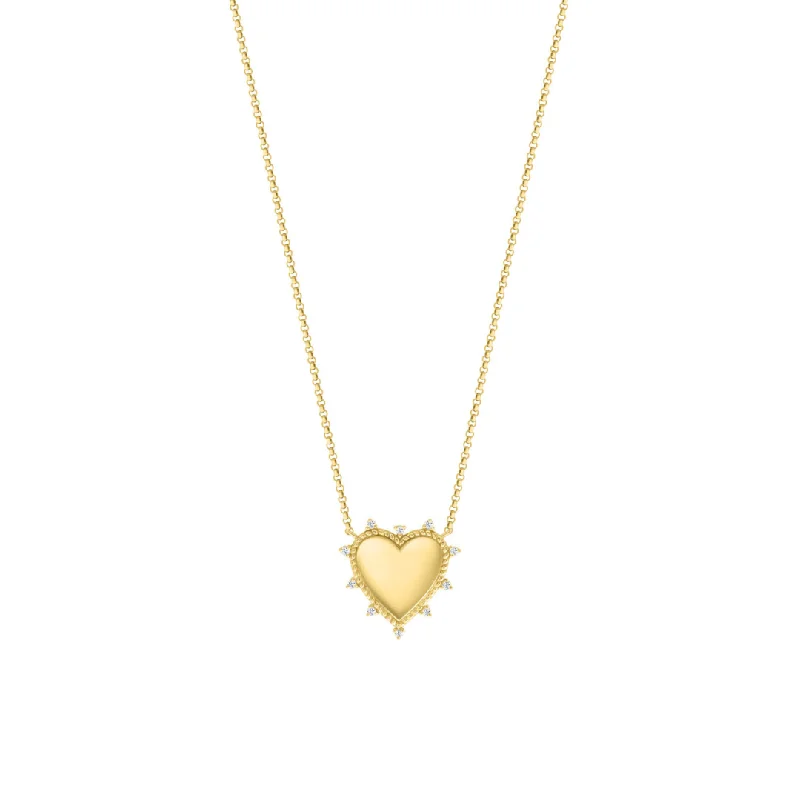 Simple Pendant Necklaces-Petite Gold and Diamond Heart Necklace