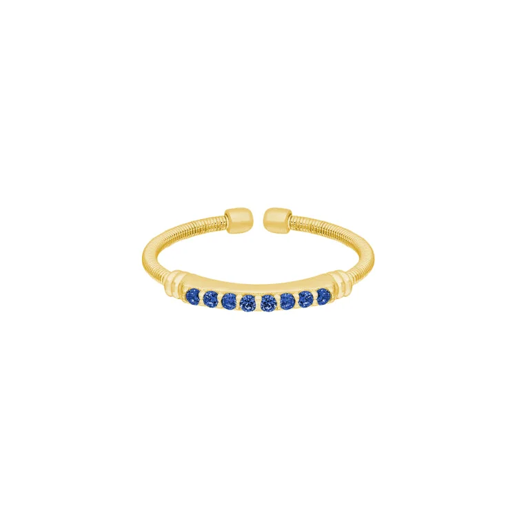 ForestRings-Gold Finish Sterling Silver Cable Cuff Ring with Simulated Blue Sapphire Birth Gems - September