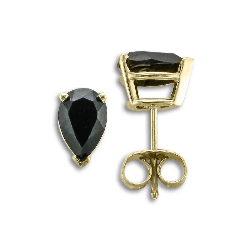 Cute Stud Earrings-Pearl Hoop Earrings-14KT Yellow Gold Pear Shape Onyx Earrings