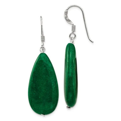 Pretty Earrings-Oval Earrings-Sterling Silver Dark Green Jade Dangle Earrings