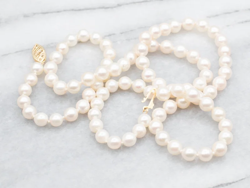 Natural Gemstone Necklaces-Yellow Gold Saltwater Pearl Strand Necklace