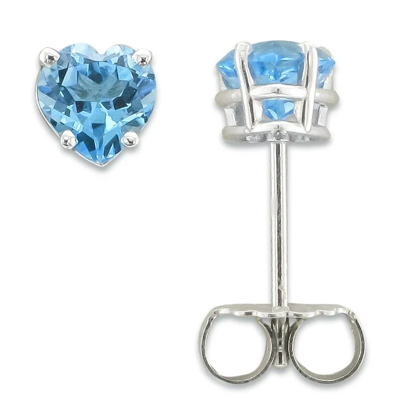 Mixed Metal Drop Earrings-Triangular Earrings-14KT WHITE GOLD 1.10 CTW HEART SWISS BLUE TOPAZ EARRINGS