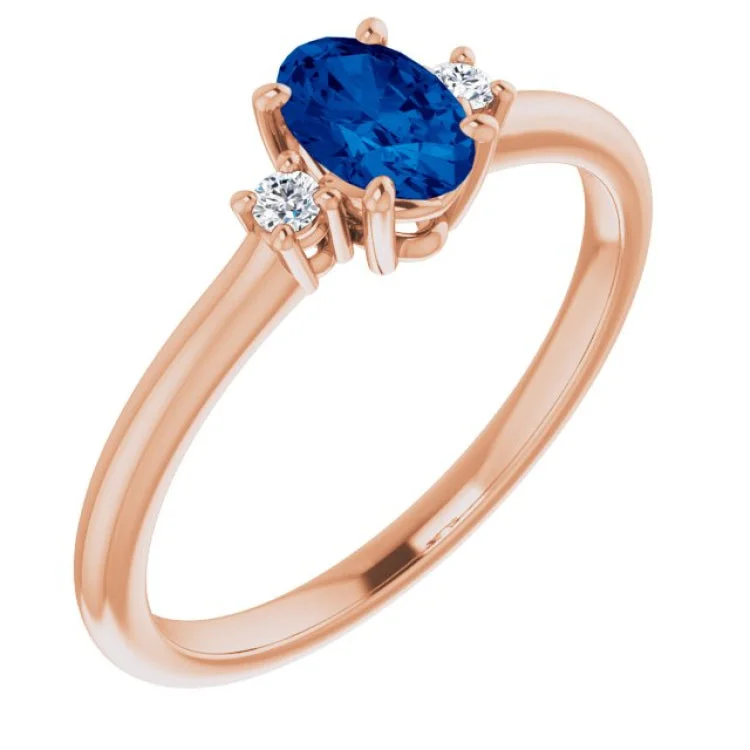 RoseRings-14K Rose Lab-Grown Blue Sapphire & .04 CTW Natural Diamond Ring