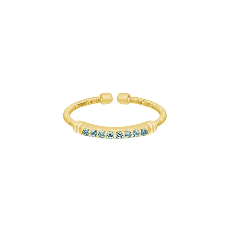 SeaRings-Gold Finish Sterling Silver Cable Cuff Ring with Simulated Aquamarine Birth Gems - March