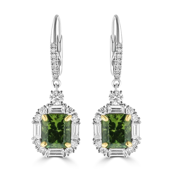 Nautical Earrings-Golden Earrings-JULEVE 18KT WHITE GOLD 5.06CT GREEN GARNET & 1.44CTW DIAMOND DANGLE EARRINGS