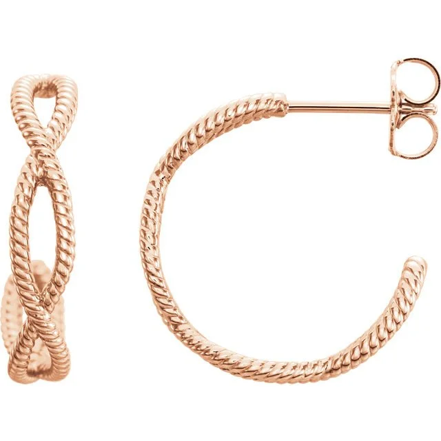 Intricate Earrings-Beaded Earrings-14KT ROSE GOLD TWIST ROPE HOOP EARRINGS