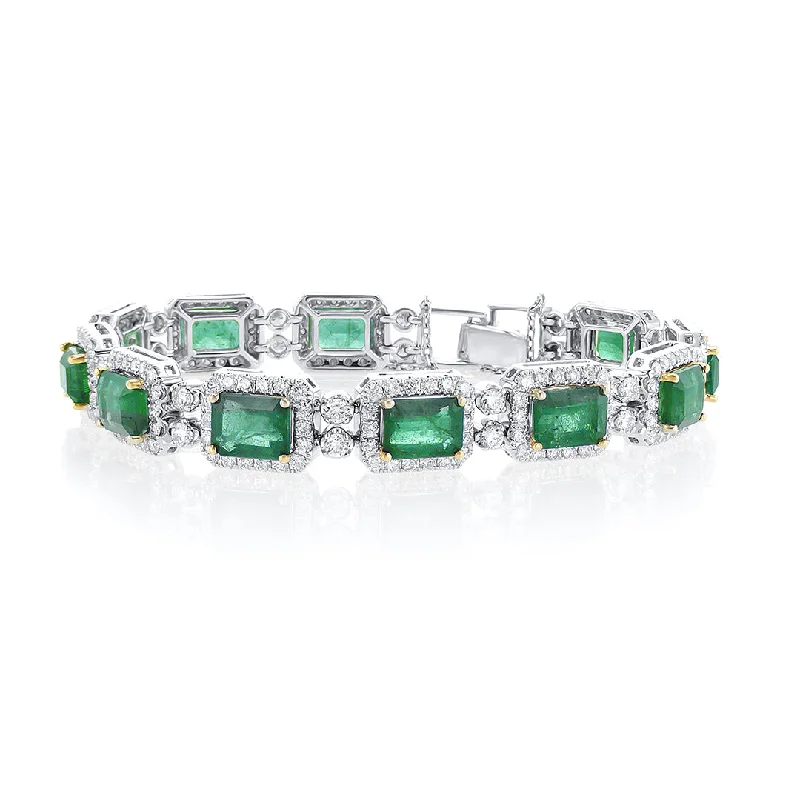 WoodenBracelets-17.21 Carat Emerald & 4.28 Carat Halo in 14K White & Yellow Gold Bracelet