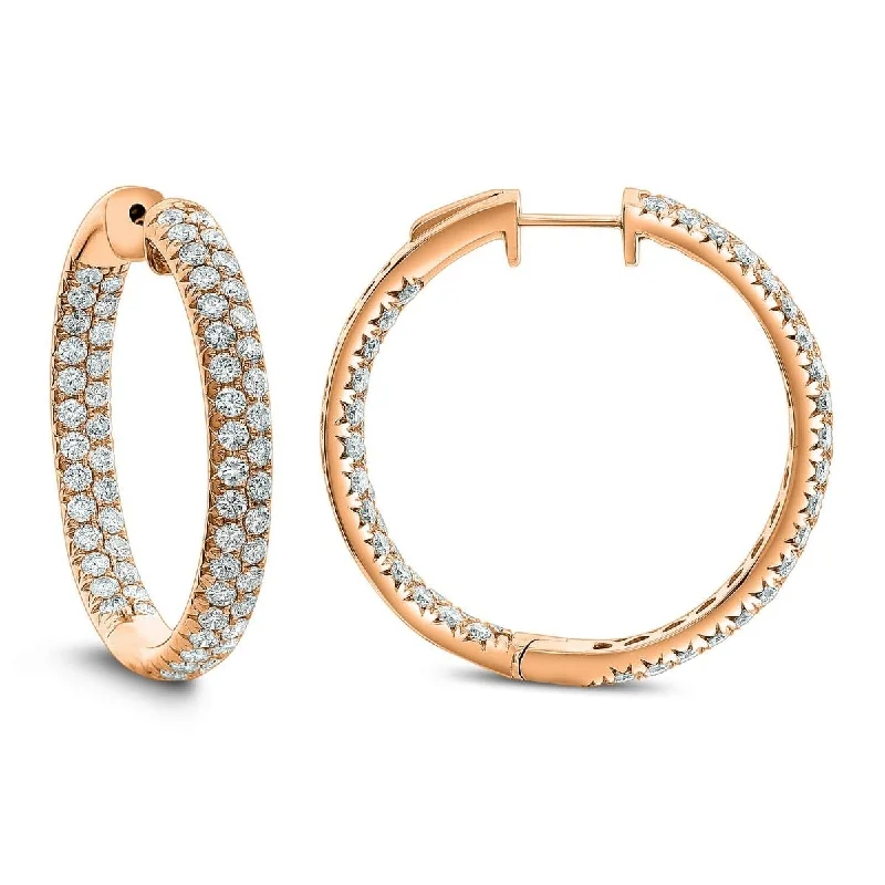 Stud Earrings-Elegant Hoop Earrings-18KT Gold 3.50 CTW Diamond Double Row Hoop Earrings