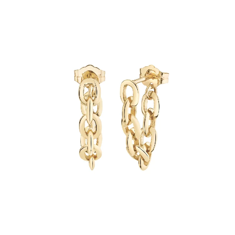 Art Deco Earrings-Initial Earrings-XS Knife Edge Oval Link Chain Huggies