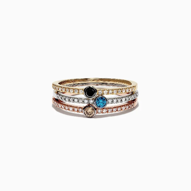 DesertRings-Trio 14K Tri Color Gold Mixed Diamond Stack Ring, 0.49 TCW