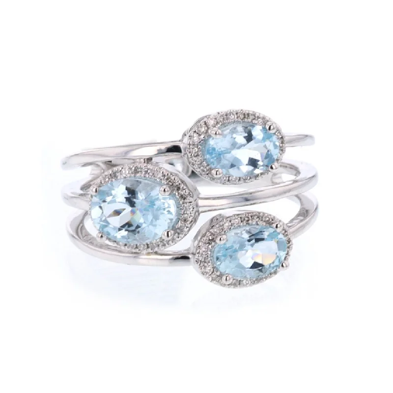 NameRings-Aquamarine & Diamond 3-Row Ring