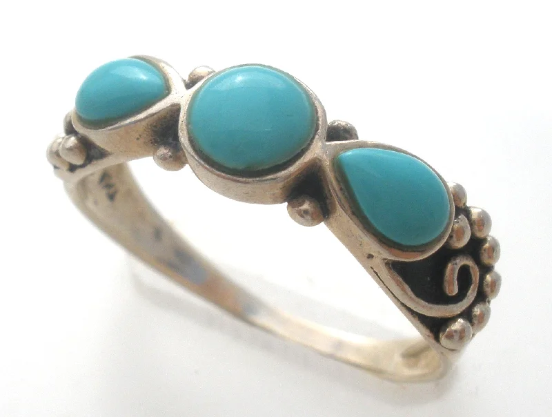 ClassicRings-3 Stone Turquoise Ring Sterling Silver Size 8