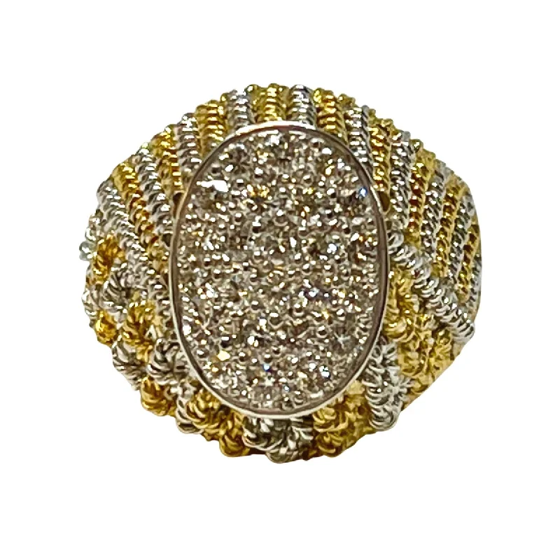 MonogramRings-18K Gold White and Yellow Gold Ring with Pave Diamonds