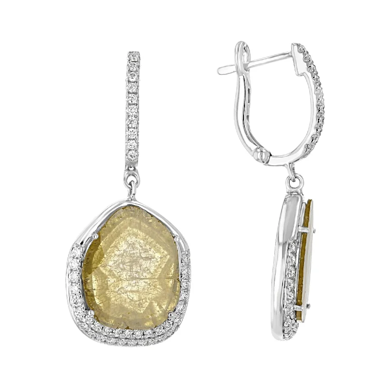 Earrings with Gemstones-Wedding Drop Earrings-18KT White Gold 3.54 CTW Yellow Diamond Slice Drop Earrings