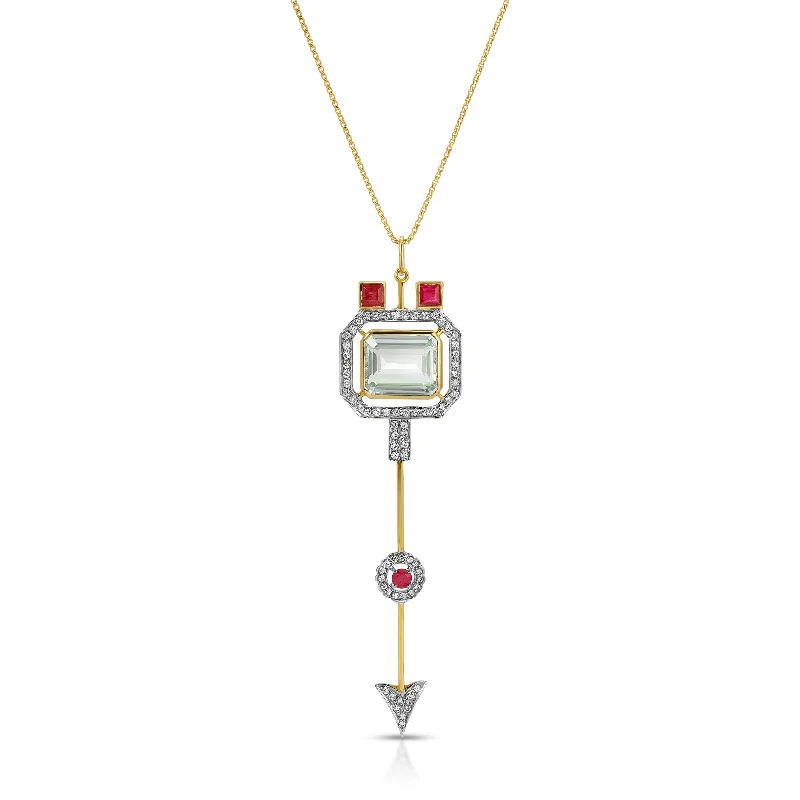 Eco-Friendly Necklaces for Women-Aquamarine Ruby Arrow Pendant Necklace