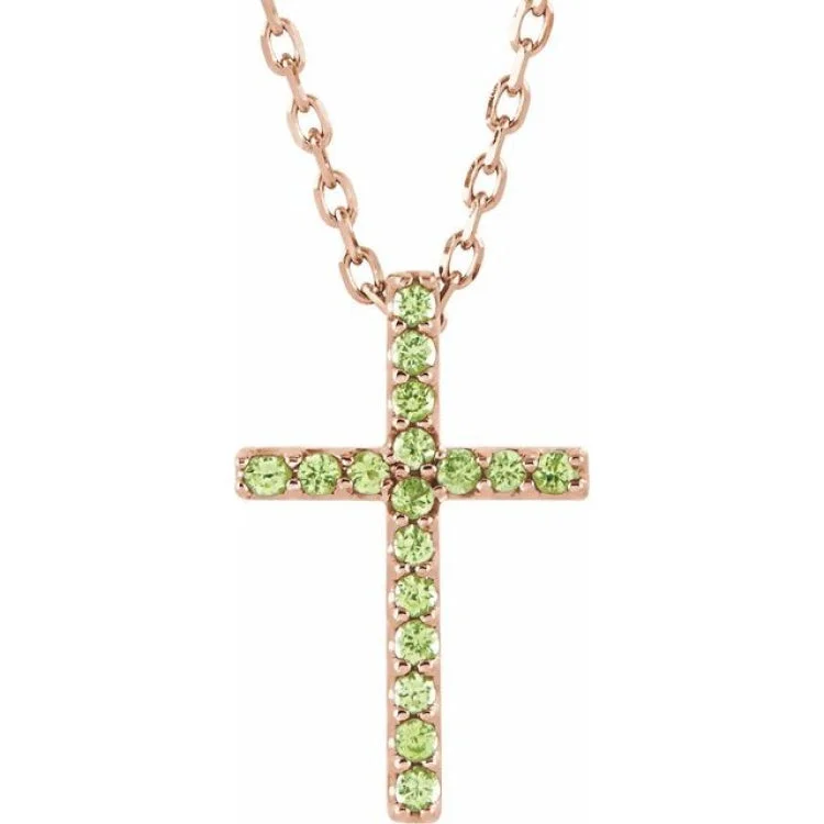 Bohemian Charm Necklaces-14K Rose Natural Peridot Petite Cross 16" Necklace