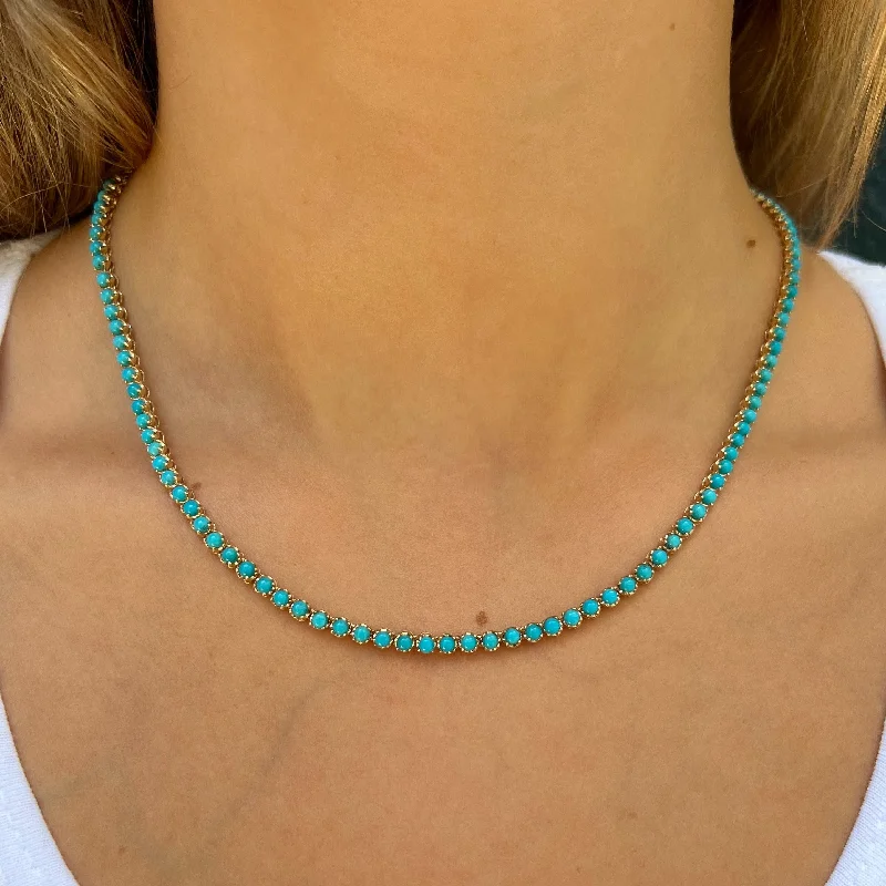 Layered Chain Necklaces-Classic Turquoise Tennis Necklace