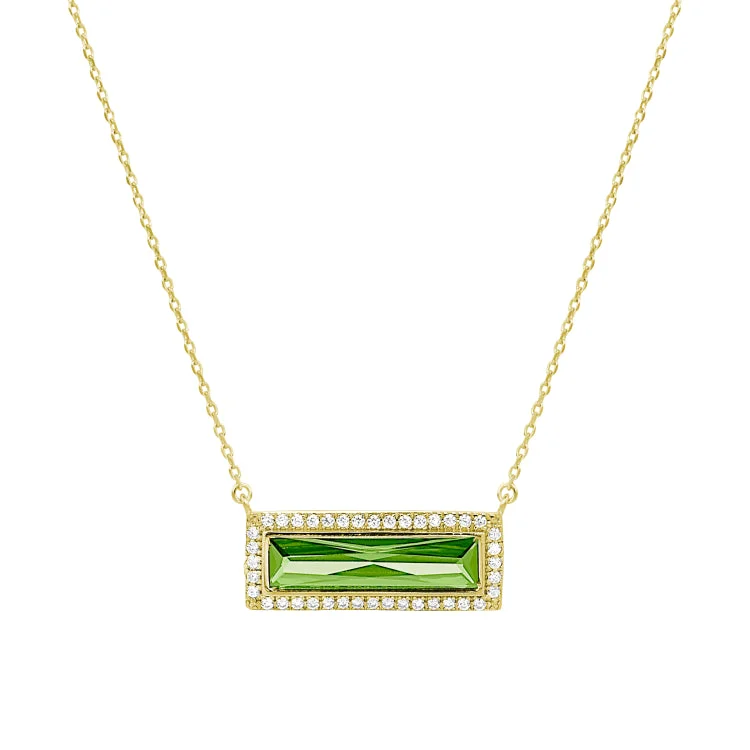 Butterfly Necklaces for Women-Gold Finish Sterling Silver Necklace with Rectangular Simulated Peridot Stone and Simulated Diamonds on 16" - 18" Chain