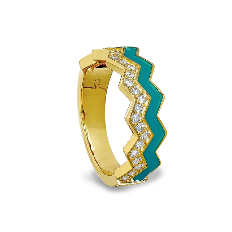 TeenRings-Gold Vermeil Sterling Silver Micropave Ring with with Turquoise Enamel and Simulated Diamondss